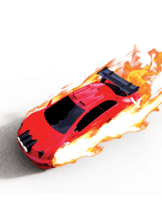 Ferrari in fire.